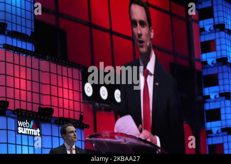 Michael Kratsios, Chief Technology Officer delle Case bianche degli Stati Uniti, ha tenuto un discorso durante la conferenza annuale sulla tecnologia del Web Summit che si terrà a Lisbona, in Portogallo, il 7 novembre 2019. (Foto di Pedro FiÃºza/NurPhoto) Foto Stock