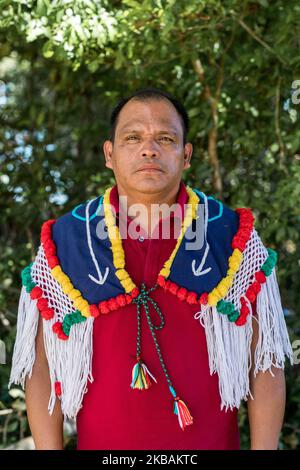 Awala-Yalimapo, Francia, 6 luglio 2019. Ritratto di Sylvio Van Der Pilj, Presidente del Grande Consiglio consuetudinario dei popoli amerindi e Bushinengue della Guiana. (Foto di Emeric Fohlen/NurPhoto) Foto Stock