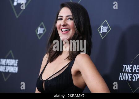 SANTA MONICA, LOS ANGELES, CALIFORNIA, USA - NOVEMBRE 10: L'attrice D'Arcy Caren indossando Maria Lucia Hohan arriva al 2019 e! People's Choice Awards si è tenuto al Barker Hangar il 10 novembre 2019 a Santa Monica, Los Angeles, California, Stati Uniti. (Foto di Xavier Collin/Image Press Agency/NurPhoto) Foto Stock