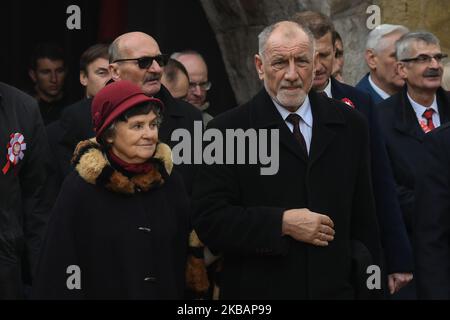 Janina Milewska-Duda e Jan Tadeusz Duda hanno visto durante le celebrazioni ufficiali di Cracovia del 11th novembre - Giornata dell'Indipendenza Polacca, e il 101st° anniversario del ripristino della sovranità della Polonia come seconda Repubblica Polacca nel 1918. Il 11 novembre 1918, la Polonia ha riconquistato la sua indipendenza dopo 123 anni di prigionia, durante i quali la Polonia era sotto il dominio di tre paesi che si separavano: Austria, Prussia e Russia. Lunedì 11 novembre 2019 a Cracovia, Polonia. (Foto di Artur Widak/NurPhoto) Foto Stock