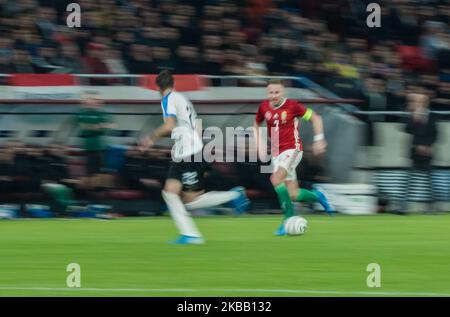 Balazs Dzsudzsák di Ungheria compete per la palla durante la partita amichevole Ungheria e Uruguay al nuovo stadio Ferenc Puskás il 15 novembre 2019 a Budapest, Ungheria. (Foto di Robert Szaniszló/NurPhoto) Foto Stock