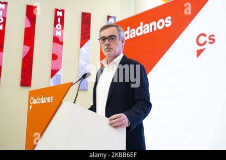 Segretario generale del Partito dei cittadini, Jose Manuel Villegas Conferenza stampa del Comitato permanente del partito, presso la sede del partito, a Madrid, Spagna, 18 novembre 2019. (Foto di Oscar Gonzalez/NurPhoto) Foto Stock