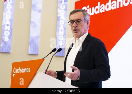 Segretario generale del Partito dei cittadini, Jose Manuel Villegas Conferenza stampa del Comitato permanente del partito, presso la sede del partito, a Madrid, Spagna, 18 novembre 2019. (Foto di Oscar Gonzalez/NurPhoto) Foto Stock