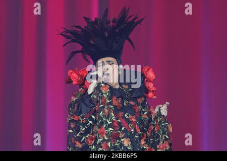 Renato Zero si esibisce sul palco durante un concerto all'Arena Grana Padano il 18 novembre 2019 a Mantova. (Foto di Emmanuele Ciancaglini/NurPhoto) Foto Stock