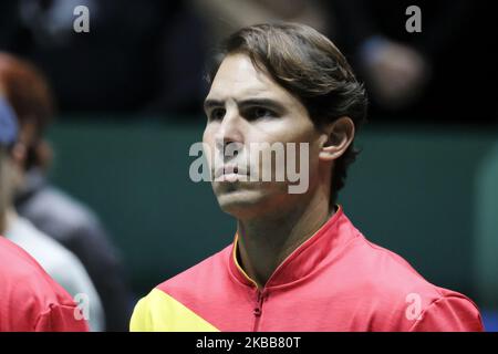 Rafael Nadal durante il giorno 2 della Coppa Davis 2019 a la Caja Magica il 19 novembre 2019 a Madrid, Spagna (Foto di Oscar Gonzalez/NurPhoto) Foto Stock