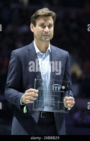 David Ferrer di Spagna riceve riconoscimenti per la sua carriera come tennista durante il giorno 3 della Coppa Davis 2019 a la Caja Magica il 20 novembre 2019 a Madrid, Spagna. (Foto di Oscar Gonzalez/NurPhoto) Foto Stock