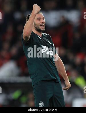 Andy Carroll di Newcastle United festeggia dopo che Jonjo Shelvey ha segnato il secondo gol durante la partita della Premier League tra Sheffield United e Newcastle United a Bramall Lane, Sheffield, giovedì 5th dicembre 2019. (Foto di Mark Fletcher/MI News/NurPhoto) Foto Stock