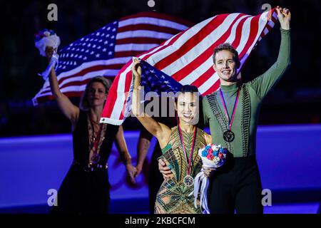 Madison CHOCK / Evan BATES (USA) alla cerimonia di pricegiving della Ice Dance della ISU Figure Skating Grand Prix finale a Palavela il 7 dicembre 2019 a Torino (Foto di Mauro Ujetto/NurPhoto) Foto Stock