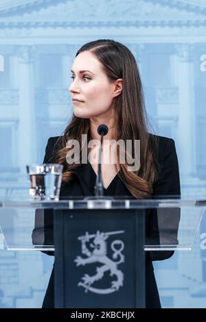 Il primo ministro Sanna Marin ha fatto una conferenza stampa del nuovo governo finlandese a Helsinki, in Finlandia, il 10 dicembre 2019. (Foto di Antti Yrjonen/NurPhoto) Foto Stock