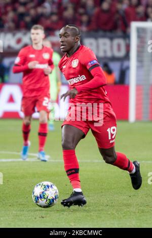 Moussa Diaby di Leverkusen durante la partita di UEFA Champions League Group D tra Bayer 04 Leverkusen e Juventus Turin occasione della BayArena del 11 dicembre 2019 a Leverkusen, Germania. (Foto di Peter Niedung/NurPhoto) Foto Stock