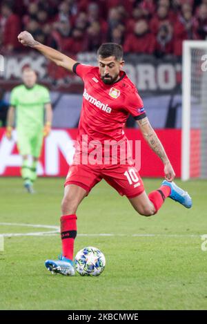 Kerem Demirbay di Leverkusen durante la partita UEFA Champions League Group D tra Bayer 04 Leverkusen e Juventus Turin occasione della BayArena del 11 dicembre 2019 a Leverkusen, Germania. (Foto di Peter Niedung/NurPhoto) Foto Stock