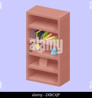 illustrazioni vettoriali di rendering bookshelf 3d Foto Stock