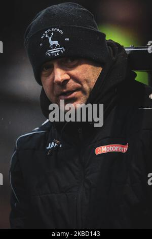 Joe Parkinson, assistente manager di Hartlepool United durante la partita del Trofeo fa Buildbase tra Harrogate Town e Hartlepool United a Wetherby Road, Harrogate, sabato 14th dicembre 2019. (Foto di Mark Fletcher/MI News/NurPhoto) Foto Stock