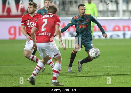 Noussair Mazraoui (Ajax), nella foto del 2019/20, durante l'Eredivisie Fichtade tra AZ Alkmaar e AFC Ajax, presso l'AFAS Stadium, ad Alkmaar, Paesi Bassi, il 15 dicembre 2019. (Foto di Federico Guerra Moran/NurPhoto) Foto Stock