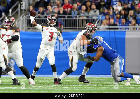 Tampa Bay Buccaneers quarterback Jameis Winston (3) passes during the second half of an NFL football game against the Detroit Lions in Detroit, Michigan USA, on Sunday, December 15, 2019. (Photo by Amy Lemus/NurPhoto) Stock Photo