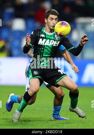 Filip Djuricic di Sassuolo in azione durante il calcio Serie A Match us Sassuolo contro SSC Napoli allo Stadio Mapei di Reggio Emilia il 22 dicembre 2019 (Photo by Matteo Ciambelli/NurPhoto) Foto Stock