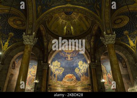 Detail of the central nave inside the Byzantine Basilica of Gethsemane, also known as Basilica of the Nations or the Agony, is a Catholic temple located on the Mount of Olives in Jerusalem, Israel on 10 December 2019, next to the Garden of Gethsemane. (Photo by Joaquin Gomez Sastre/NurPhoto) Stock Photo
