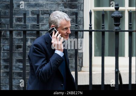 Il Ministro di Stato Zac Goldsmith partecipa a una riunione del Gabinetto a Downing Street il 07 gennaio 2020 a Londra, Inghilterra. Il disegno di legge dell'Unione europea (accordo di ritiro) entra in fase di comitato mentre il governo mira a garantire il suo passaggio alla Camera dei Comuni entro la fine di giovedì. (Foto di Wiktor Szymanowicz/NurPhoto) Foto Stock