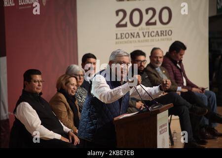 Il Presidente del Messico Andres Manuel Lopez Obrador durante la sua visita a Ciudad Juarez, Stato del Chihuahua, Messico, il 10 gennaio 2019. (Foto di David Peinado/NurPhoto) Foto Stock