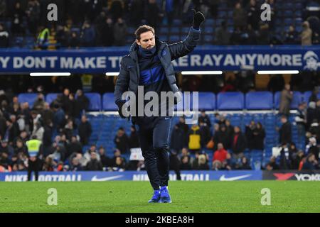 Frank Lampard, Manager of Chelsea acknowledges the fans following the Premier League match between Chelsea FC and Burnley FC at Stamford Bridge on January 11, 2020 in London, United Kingdom. (Photo by MI News/NurPhoto) Stock Photo