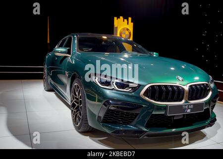 Al Brussels Dream Cars Show 2020 il marchio BMW espone il suo modello M8 Competition Gran Coupe - 09 gennaio 2020, Bruxelles (Photo by Daniel Pier/NurPhoto) Foto Stock