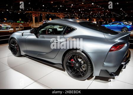 Al Brussels Dream Cars Show 2020 il marchio Toyota espone il suo nuovo modello Supra - 09 gennaio 2020, Bruxelles (Foto di Daniel Pier/NurPhoto) Foto Stock