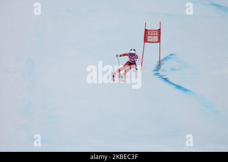 Lena VOLJKEN from Switzerland competes in Woman's Giant Slalom during Winter Youth Olympic Games Lausanne 2020 in Les Diablerets, Switzerland on January 12, 2020. (Photo by Dominika Zarzycka/NurPhoto) Stock Photo