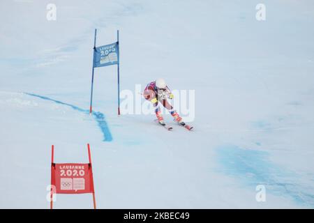 Partecipa allo Slalom Gigante della Donna durante i Giochi Olimpici invernali dei giovani di Losanna 2020 a Les Diablerets, Svizzera, il 12 gennaio 2020. (Foto di Dominika Zarzycka/NurPhoto) Foto Stock