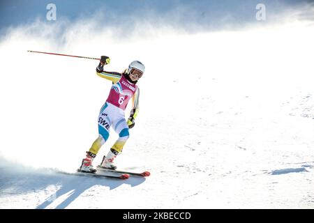 Partecipa allo Slalom Gigante della Donna durante i Giochi Olimpici invernali dei giovani di Losanna 2020 a Les Diablerets, Svizzera, il 12 gennaio 2020. (Foto di Dominika Zarzycka/NurPhoto) Foto Stock