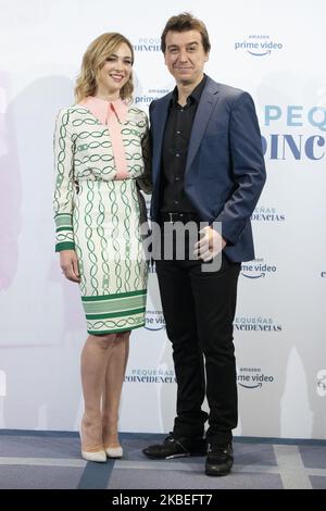 L'attrice spagnola Marta Hazas e l'attore spagnolo Javier Veiga frequenta la fotocall della stagione 2 'Pequeñas Coincidencias' il 13 gennaio 2020 a Madrid, Spagna. (Foto di Oscar Gonzalez/NurPhoto) Foto Stock