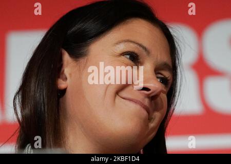 Lisa Nandy, candidata alla leadership laburista britannica, reagisce durante l'evento leader Hustings a Liverpool, nel nord-ovest dell'Inghilterra, il 18 gennaio 2020. (Foto di Giannis Alexopoulos/NurPhoto) Foto Stock