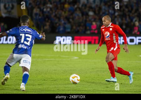 Juan Perez of America de Cali controls the ball during ESPN 2020 Tournament soccer match between Millonarios and America de Cali on 19 January 2020 at 'El Campin' Stadium in Bogota, Colombia. (Photo by Daniel Garzon Herazo/NurPhoto) Stock Photo
