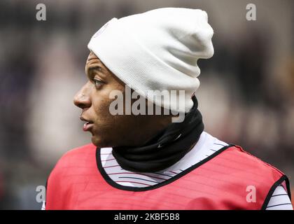 Kylian Mbape durante la partita di calcio semifinale della Coppa della Lega francese tra lo Stade de Reims e Parigi Saint-Germain allo stadio Auguste Delaune di Reims il 22 gennaio 2020. (Foto di Elyxandro Cegarra/NurPhoto) Foto Stock