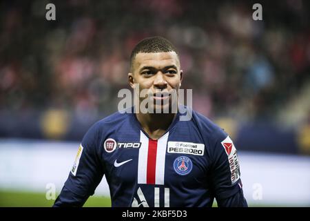 Kylian Mbape durante la partita di calcio semifinale della Coppa della Lega francese tra lo Stade de Reims e Parigi Saint-Germain allo stadio Auguste Delaune di Reims il 22 gennaio 2020. (Foto di Elyxandro Cegarra/NurPhoto) Foto Stock