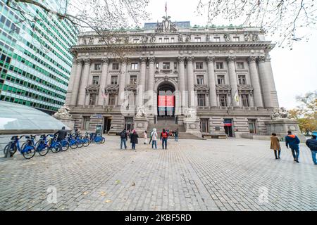 Il Museo Nazionale degli Indiani d'America, una istituzione Smithsonian, è dedicato alla vita, alle lingue, alla letteratura, alla storia e alle arti dei nativi americani dell'emisfero occidentale. Il National Museum of the American Indian si trova all'interno della storica Alexander Hamilton U.S. Custom House a Manhattan, New York City, USA, il 17 novembre 2019. (Foto di Nicolas Economou/NurPhoto) Foto Stock