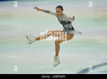 HANA Cvijanovic della Croazia in azione durante il Ladies Short Program al Campionato europeo di Pattinaggio della figura ISU a Steiermarkhalle, Graz, Austria il 24 gennaio 2020. (Foto di Ulrik Pedersen/NurPhoto) Foto Stock