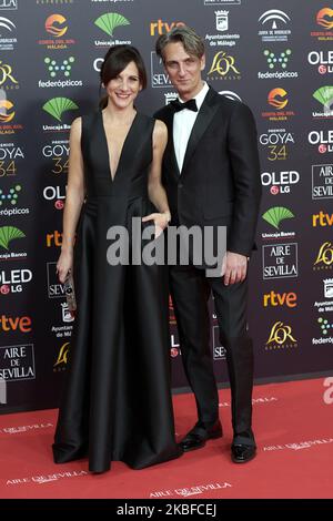 Malena Alterio, Ernesto Alterio attends the 34th 'Goya' Cinema Awards 2020 Red Carpet photocall at Jose Maria Martin Carpena Sports Palace in Malaga, Spain on Jan 25, 2020 (Photo by Carlos Dafonte/NurPhoto) Stock Photo