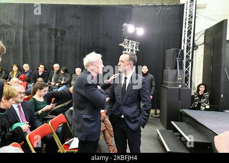 Il Premio Nobel per la pace Jean Jouzel (L) sostiene la candidatura di Emmanuel Gregoire (R) per il 12th° arrondissement di Parigi durante il lancio della Campagna del comune di Anne Hidalgo il 24 gennaio 2020 a Parigi, Francia. (Foto di Daniel Pier/NurPhoto) Foto Stock