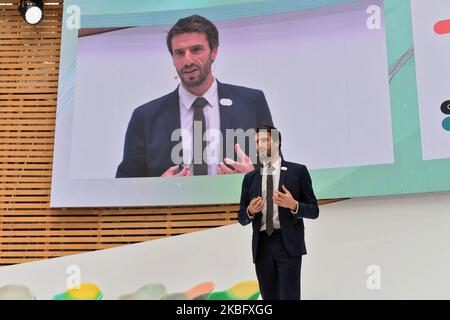 Tony Estanguet, Presidente, Parigi 2024 Comitato organizzatore per i Giochi Olimpici e Paralimpici dà un discorso durante il dibattito costruire un CAMBIAMENTO di città neutrale dal carbonio ORA SUMMIT 2020 a Parigi al Grand Palais - 31 gennaio 2020, Parigi (Foto di Daniel Pier/NurPhoto) Foto Stock