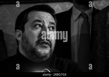 Matteo Salvini, leader della Lega, ha visitato il Palazzo dei Normanni, a Palermo, sede dell'Assemblea Regionale Siciliana e ha presentato i 4 deputati della Lega in Sicilia. Palermo, Italia, 04 febbraio 2020 (Foto di Francesco Militello Mirto/NurPhoto) Foto Stock