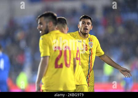 Andrei Ratiu di Romania U21 reagisce durante il gioco del campionato UEFA U21 tra Romania U21 contro Finlandia U21, a Voluntari, Romania, il 14 novembre 2019. (Foto di Alex Nicodim/NurPhoto) Foto Stock