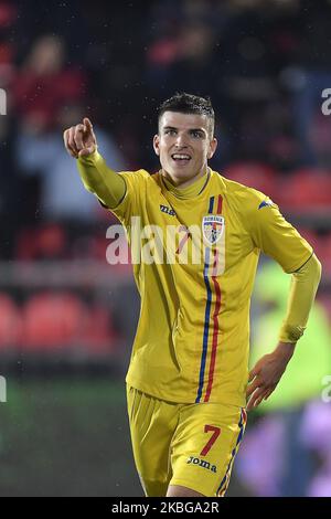 Valentin Mihaila di Romania U21 festeggia durante il gioco del campionato UEFA U21 tra Romania U21 contro Finlandia U21, a Voluntari, Romania, il 14 novembre 2019. (Foto di Alex Nicodim/NurPhoto) Foto Stock