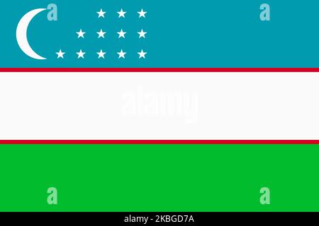 Bandiera dell'Uzbekistan. Bandiera nazionale uzbeka e simbolo patriottico. Colori ufficiali. Illustrazione piatta. Foto Stock