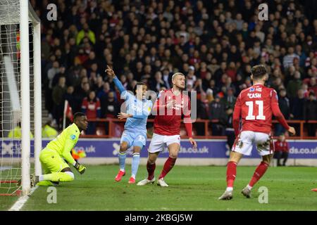 Leeds appellano un gol durante la partita del campionato Sky Bet tra Nottingham Forest e Leeds United al City Ground, Nottingham, sabato 8th febbraio 2020. (Foto di Pat Scaasi/MI News/NurPhoto) Foto Stock