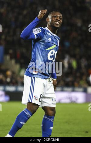 Majeed Waris, durante la partita di calcio francese del L1 tra Strasburgo (RCSA) e Reims (SR), il 9 febbraio 2020 allo stadio Meinau (Foto di Elyxandro Cegarra/NurPhoto) Foto Stock