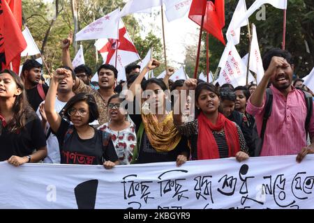 Il 14 febbraio 2020 a Kolkata, in India, il presidente della JNUSU si è Unito al raduno degli studenti per sostenere i candidati della SFI (Federazione degli studenti dell'India) per le prossime elezioni generali degli studenti all'Università di Jadavpur. (Foto di Sukhomoy Sen/NurPhoto) Foto Stock