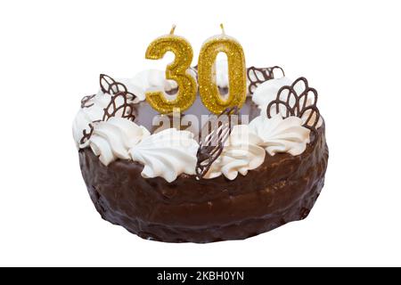 torta al cioccolato isolata su sfondo bianco 30 anni Foto Stock