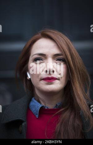 Il leader delle sardine Jasmine Cristallo viene visto durante una dimostrazione organizzata dal movimento popolare italiano Sardines contro il populismo di destra nel centro di Roma il 16 febbraio 2020. (Foto di Christian Minelli/NurPhoto) Foto Stock