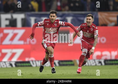 Andrei Sin festeggia durante la partita tra Dinamo Bucarest vs FCSB, per il Calcio Romania, Liga 1, all'Arena Nationala, a Bucarest, Romania, Il 16 febbraio 2020. (Foto di Alex Nicodim/NurPhoto) Foto Stock