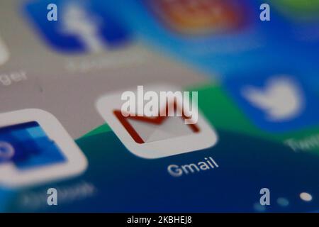 Gmail icon is seen displayed on phone screen in this illustration photo taken in Poland on February 20, 2020. (Photo illustration byJakub Porzycki/NurPhoto) Stock Photo